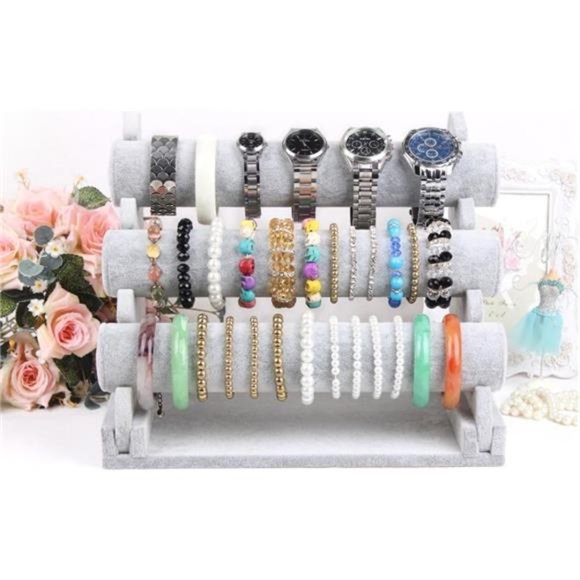 Triple Bracelet Holder Jewelry Display Stand Watch Bangle Bar Necklace Storage - Picture 2 of 7